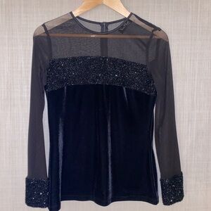 Vera Mont Paris Black Velvet Sheer Sleeve Top With Sparkling Bands